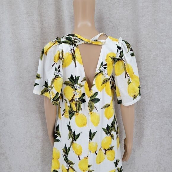 Love Riche White with Yellow Lemons Cotton Midi Dress Women's Large - Picture 2 of 13
